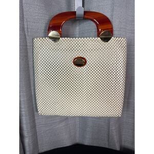 Vintage Whiting and Davis Cream and Brown Handled Handbag